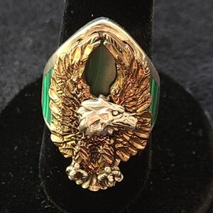 Navajo Sterling Malachite Inlay Vintage Ring